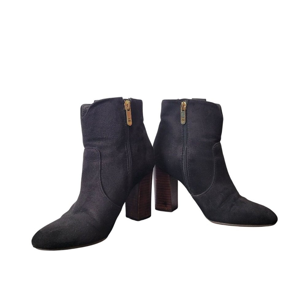 Tommy Hilfiger Domain 3 Black Suede Short Boots W/ Gold Buttons & Side Zippers S - Picture 3 of 12